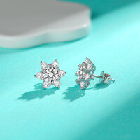 wholesale S925 Sterling Silver Cross-Border 50-Point 1-Carat Moissanite Stud Earrings Hexagram Full Diamond Fashion Ear Clips Wholesale-50 points + 50 points (zircon) earrings 925 silver