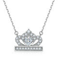 wholesale 925 Sterling Silver Crown Necklace for Women, European and American Fashion Princess Heart-shaped Zircon Pendant Love Heart Collarbone Chain-0-0