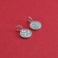 wholesale S925 Sterling Silver Fu Character Round Pendant Charm for Bracelet Necklace DIY Handmade Jewelry Accessories-0-5