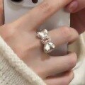 wholesale S925 Sterling Silver Galaxy Sweetheart Princess Bow Ring for Women, Fashionable and Unique Pinky Ring with Matte Finish and Adjustable Opening-0-1