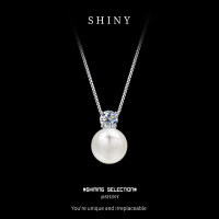 S925 Silver Moissanite Freshwater Pearl Pendant Necklace, Wholesale Women's Chic Design-S925 sterling silver + freshwater pearl necklace  925 sterling silver