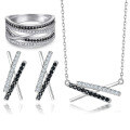 wholesale Metal Material First: 925 Silver Jewelry Set with Two-Tone Zircon Irregular Ring, Women's Pure Silver X Letter Earrings, and European-American Fashion Necklace-0-0