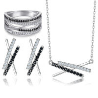 wholesale Metal Material First: 925 Silver Jewelry Set with Two-Tone Zircon Irregular Ring, Women's Pure Silver X Letter Earrings, and European-American Fashion Necklace-Ring TL-440 + Earrings TLED129 + Necklace TLXL163  US Size 9#
