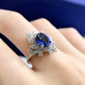 wholesale 925 silver new jewelry oval 7*9 snowflake-cut synthetic sapphire ring fashion band-0-1