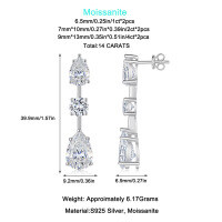 Sterling Silver Pear-Shaped Moissanite Long Elegant Earrings Wholesale-E15547 Moissanite 9*13+7*10+1 carat  925 Silver