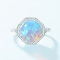 wholesale S925 Sterling Silver Korean Minimalist Geometric Hexagon Ring Fashionable Opal Adjustable Hand Jewelry Wholesale-0-2