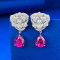 wholesale S925 Silver Full Diamond New Camellia 9*11 Rose Flower Earrings for Women, Exquisite and Versatile Style-0-0