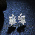 S925 Silver Four-Prong Earrings with Emerald Leaf-Shaped Moissanite-0-1