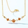 wholesale 925 Silver Japanese New Simple Geometric Orange Garnet Necklace Vintage Elegant Collarbone Chain Factory Wholesale-0-3