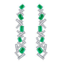 wholesale Gold Plated 925 Silver Graff-Style Irregular Synthetic Emerald Stud Earrings for Women-Emerald 925 Silver