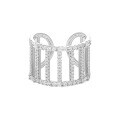 wholesale S925 Sterling Silver Korean Version Ins Minimalist Style Light Luxury Advanced Sense Full Diamond Vertical Strip Hollow Open Adjustable Ring for Women-0-4