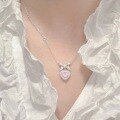 wholesale S925 Sterling Silver Princess Knot Light Luxury Bow Love Heart Moving Butterfly Pendant Necklace for Women with Pink Zircon-0-3
