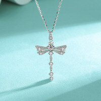 wholesale S925 Sterling Silver Cross-Border Europe and America Full Diamond Dragonfly Moissanite Pendant Necklace, 30 Points Small Design Collarbone Chain-30-point (zircon) necklace