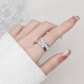 wholesale S925 Sterling Silver European and American Cross-Border Minimalist Wind-Patterned Irregular Textured Simple and Versatile Open Adjustable Ring-0-3