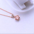 wholesale S925 silver gold-plated new romantic flower necklace with natural rose quartz, pink and vibrant, girly heart, collarbone chain-0-3