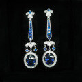 wholesale 925 Silver Gold-Plated Earrings with High-Carbon Diamond and Oval-Cut Royal Blue Synthetic Sapphire Antique Exquisite Women's Earrings-0-4
