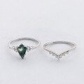 wholesale S925 Silver Japanese-style minimalist designer stacking set ring with black phantom quartz/moss agate-0-3