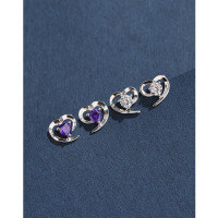 wholesale 925 Sterling Silver Heart Stud Earrings, Minimalist Korean-style Small and Delicate for Healing Ear Piercings, with Zircon Inlays, Women's High-end Earrings-Small Purple Diamond Earrings - with Plastic Earplugs  925 Silver
