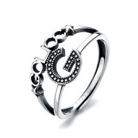 wholesale S925 Sterling Silver Retro Vintage Korean Style Double Layer Letter Ring Ins Internet Celebrity Unisex Versatile Index Finger Ring-257J/A model: approximately 2.2g opening adjustable