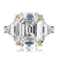 wholesale S925 Silver Shiny Square-Cut Rectangular Light Pink Diamond Yellow Diamond Women's Simulated White Diamond Ring Lady's Gift-R085 Yellow Diamond No. 5