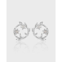 wholesale S925 Sterling Silver Minimalist Original Earrings with Advanced Sense of Light Luxury, Entwined Leaves and Diamond-Encrusted Floral Wreath Design for Women-Platinum [with sterling silver ear plugs] > 925 silver
