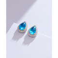 wholesale 925 Sterling Silver Minimalist Waterdrop Flash Blue Zircon Stud Earrings, Small and Unique Design, Luxurious and Sophisticated Earrings for Women-0-0