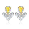 wholesale 925 Silver Pure Silver Yellow Zircon Crown Earrings for Women, High-End European and American Gemstone Fringe V-Shape Silver Earrings-0-0