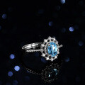 Sterling Silver Natural Blue Topaz Moissanite Ring One Carat Oval Twist Setting-0-2