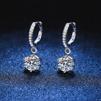 S925 Sterling Silver Moissanite Earrings Women, Micro-Set Classic Six-Prong D Color Earrings-[Super Sparkling Zircon] 50 points + 50 points  925 Silver
