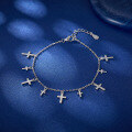 wholesale S925 Sterling Silver Cross Beaded Bracelet Anklet Necklace Fashion Minimalist Versatile Stylish Jewelry Set-0-1