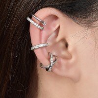 wholesale S925 silver plated with 18k gold Korean minimalist ear cuff for women without piercings, set with moissanite, stackable earrings-Cross-over (0.1ct)  Single