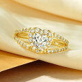 Metal Cross Fork Double-Layer Heart Diamond Ring for Women-0-1