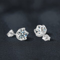 Sterling Silver Moissanite Floral Six-Prong Stud Earrings-0-1