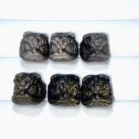wholesale Metal natural gold and silver obsidian lion carving bracelet, crystal bead hand chain, DIY tassel accessory, Chinese style-Silver stone lion upper and lower holes (about 16 mm)