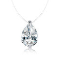 Sterling Silver Invisible Fishline Pendant Necklace with Moissanite Teardrop-0-3