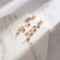 wholesale S925 Sterling Silver with Natural Purple Mica and Freshwater Pearl Tassel Drop Earrings for Women-0-1