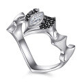 wholesale S925 Sterling Silver European and American Cross-Border Crown Black Nano Zirconia Ring for Women, Unique and Exaggerated Design, Small and Niche, Pure Silver-0-4
