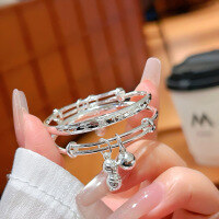 wholesale 9999 Pure Silver Auspicious Healthy Baby Bracelet Anklet Engravable for Full Moon Birthday and First Birthday Gifts-A pair of innocent and happy 999 silver, about 18g 999 silver