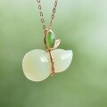 wholesale [925 Silver Gold-Plated] Certified Natural Hetian Jade Gourd Necklace for Women to Match Cheongsam, Vintage Accessory with Inlaid Jade Pendant-0-7