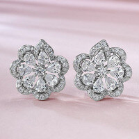 wholesale S925 Silver Simulated Diamond Earrings Lace Floral Stud Earrings Fashion Party Style Flower Small Blossom Ear Studs-E318 White Diamond &gt;925 Silver