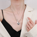 wholesale S925 Sterling Silver Korean-style Checkerboard Enamel Heart OT Buckle Trendy Fashion Necklace for Women-0-2