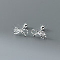 wholesale S925 Sterling Silver Sweet and Elegant Hollow Bow Stud Earrings with Simple Smooth Beads and Threaded Design for Women M04908-0-0