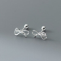 wholesale S925 Sterling Silver Sweet and Elegant Hollow Bow Stud Earrings with Simple Smooth Beads and Threaded Design for Women M04908-S925 silver pair 925 silver