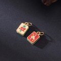 wholesale Gold-plated 925 Ancient Silver Enameled Mahjong Red Zhong Fa Character and Bantam Chicken Double-sided Pendant for DIY Braided Bracelet Accessories-0-3