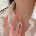 wholesale S925 Sterling Silver Geometric Textured Circle Necklace for Women, New Design Light Luxury Pendant Collarbone Chain-0-2