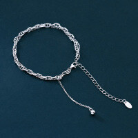 wholesale S925 Silver Korean-style Elegant Minimalist Chain Beaded Bracelet for Women, Vintage Fringe Hand Accessory S4634-S925 Silver Bracelet>925 Silver