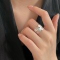 wholesale S925 silver hollow-out leaf ring for women, small and unique, fashionable with a sense of sophistication, feather leaf ring, versatile-0-3