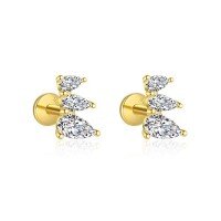 wholesale S925 Sterling Silver Cross-border Zircon Four-leaf Clover Butterfly Heart Tassel Earrings, Wholesale-E4841-Gold/Pair 925 Silver