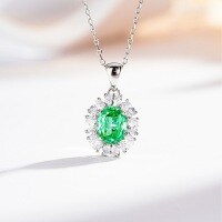 S925 Silver Necklace with Padparadscha, Paraiba, Fanta Zircon, and High-Carbon Diamond.-Pale Green - XL046  Single Pendant