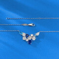 wholesale Metal S925, Zhuo Zhi Fan Jewelry Flower Cluster Full Diamond Pendant Fashion Blue Diamond Necklace Collarbone Chain Light Luxury High-End Sense-0-3